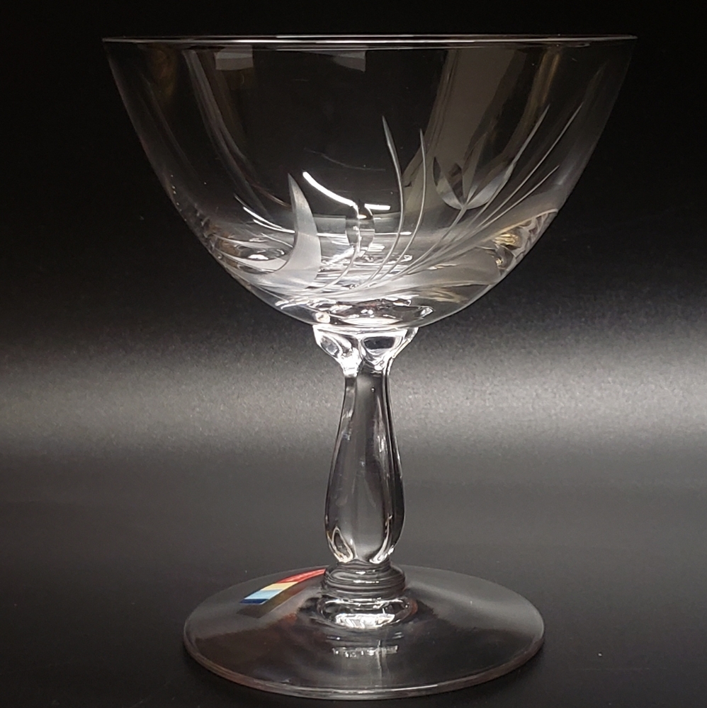 Vintage Fostoria Spray Cut Crystal Champagne Glass or Tall Sherbet Dish
